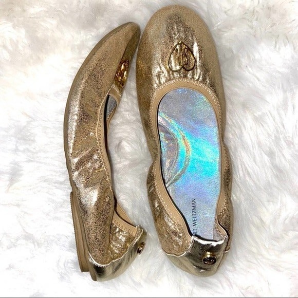 Stuart Weitzman Rose Ballet Gold Flats 5 ~ - Picture 3 of 8